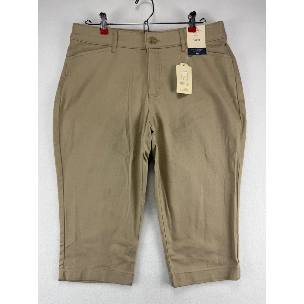 St. John's Bay Capri Pants Womens 10P Petite Tan‎ Khaki Mid Rise NWT